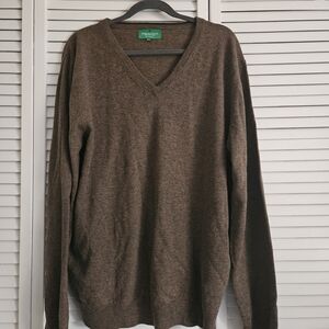 Emerald Style Men's Irish 100% Merino Wool V-Neck Sweater XXL Brown/Green